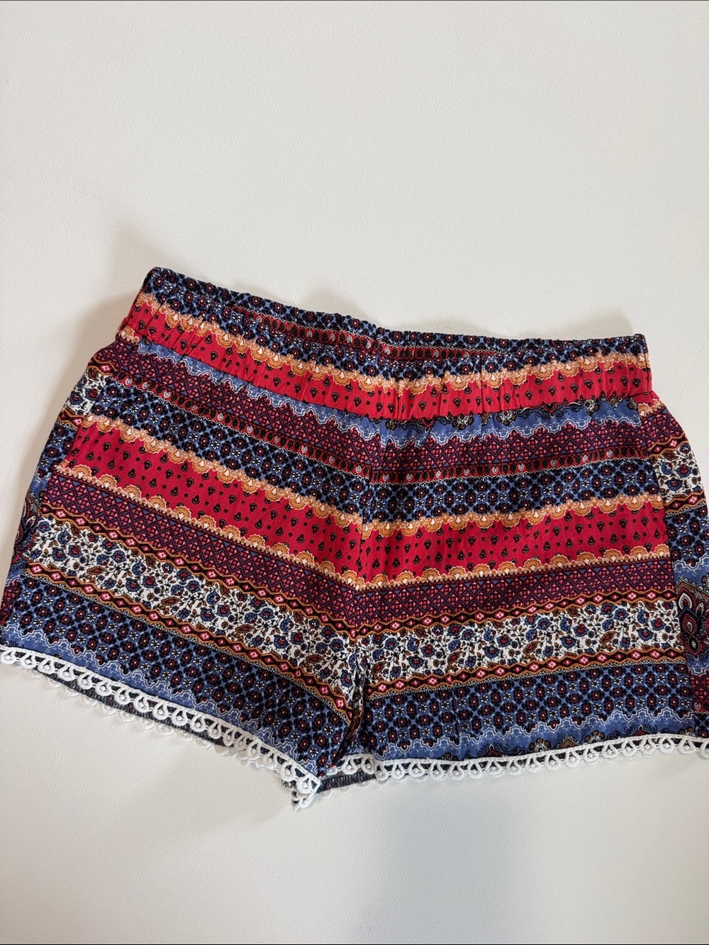 Pink Republic High-Waist Striped Boho Shorts in Red and Blue